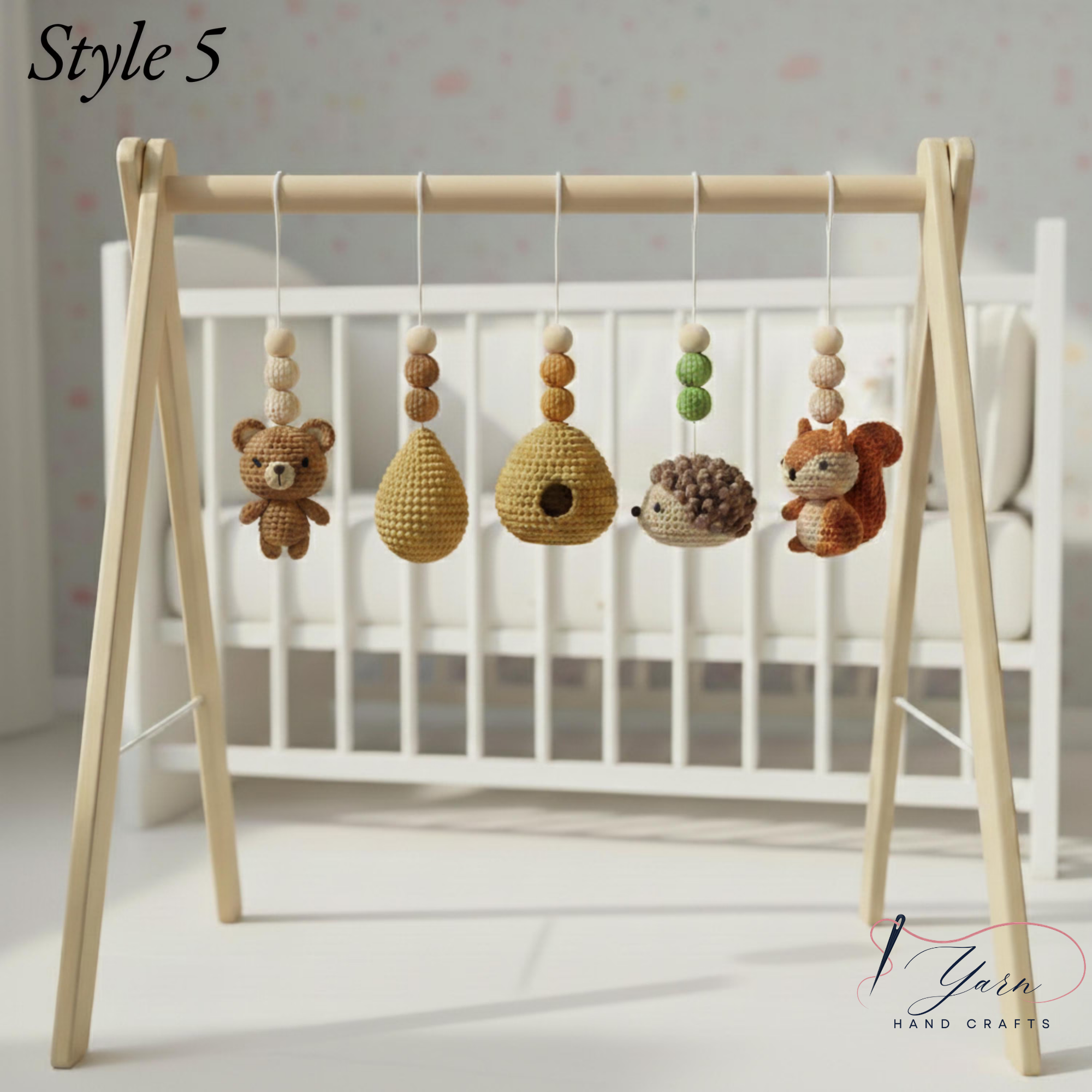 Handmade Custom Woodland Baby Gym with Crochet Forest Animals | Personalized Wooden Montessori Play Gym | Neutral Nursery Baby Shower Gift