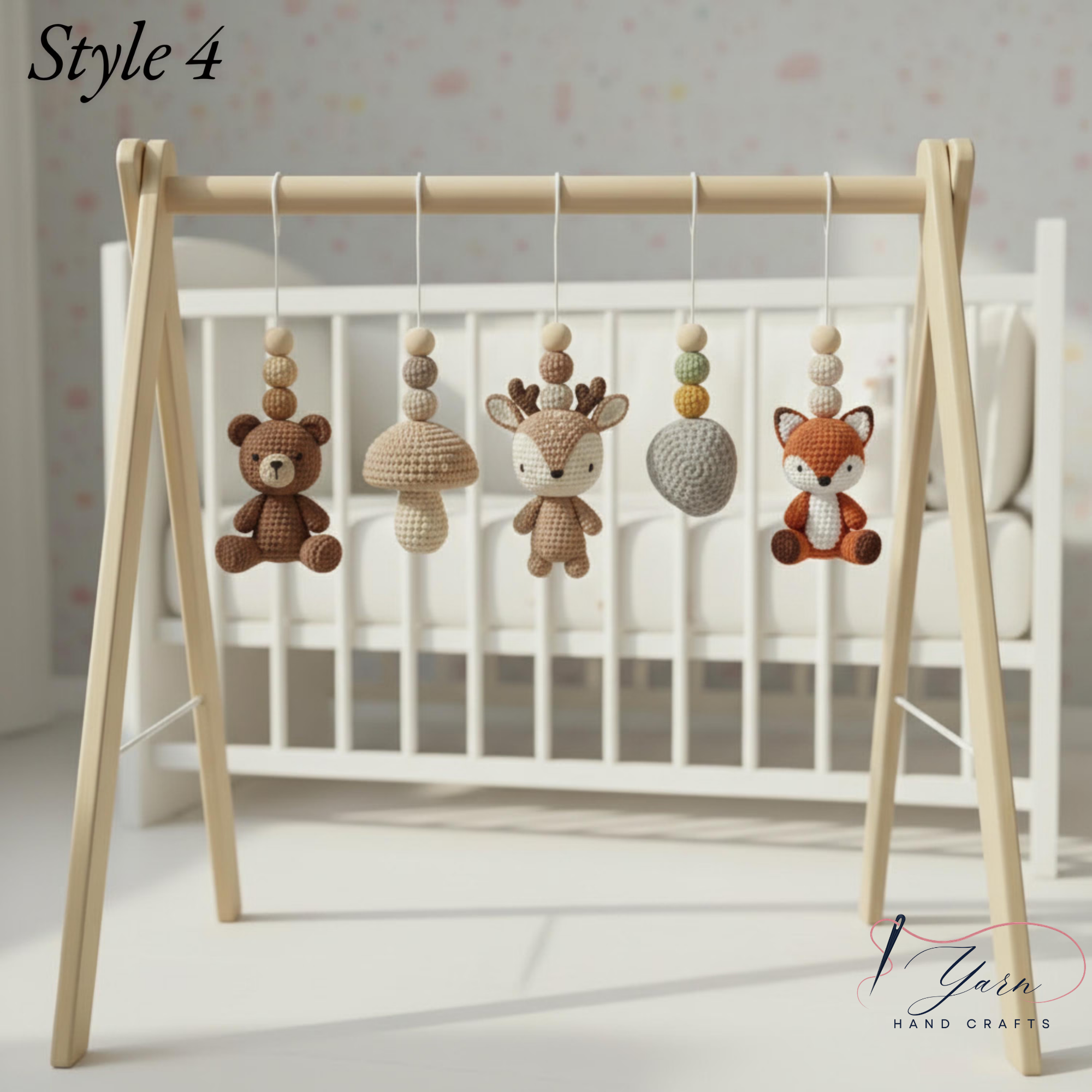 Handmade Custom Woodland Baby Gym with Crochet Forest Animals | Personalized Wooden Montessori Play Gym | Neutral Nursery Baby Shower Gift