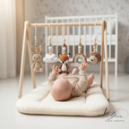 Handmade Custom Woodland Baby Gym with Crochet Forest Animals | Personalized Wooden Montessori Play Gym | Neutral Nursery Baby Shower Gift