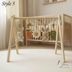 Handmade Custom Bunny Baby Play Gym, Crochet Rabbit Nursery Toys, Wooden Montessori Baby Gym, Neutral Baby Activity Center, Baby Shower Gift