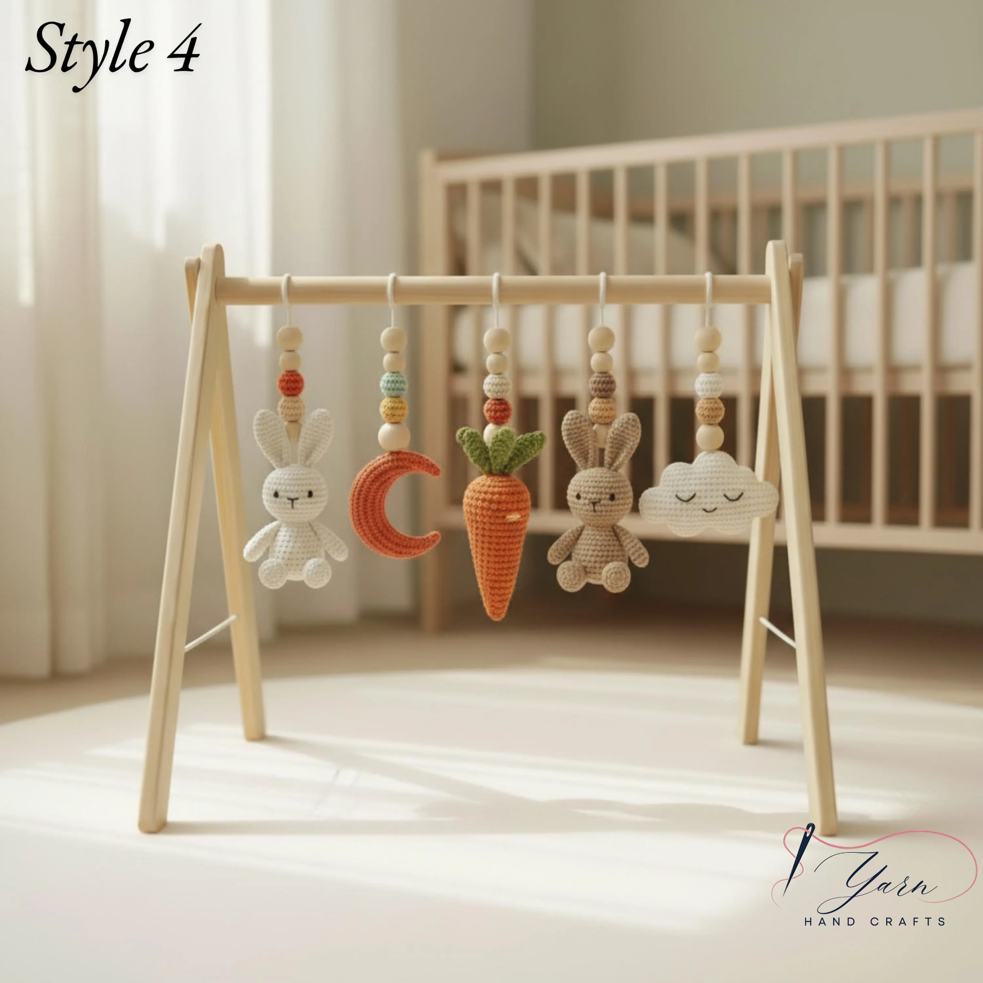 Handmade Custom Bunny Baby Play Gym, Crochet Rabbit Nursery Toys, Wooden Montessori Baby Gym, Neutral Baby Activity Center, Baby Shower Gift