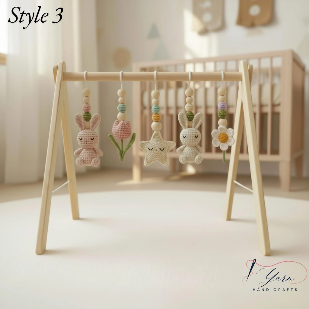 Handmade Custom Bunny Baby Play Gym, Crochet Rabbit Nursery Toys, Wooden Montessori Baby Gym, Neutral Baby Activity Center, Baby Shower Gift