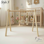 Handmade Custom Bunny Baby Play Gym, Crochet Rabbit Nursery Toys, Wooden Montessori Baby Gym, Neutral Baby Activity Center, Baby Shower Gift