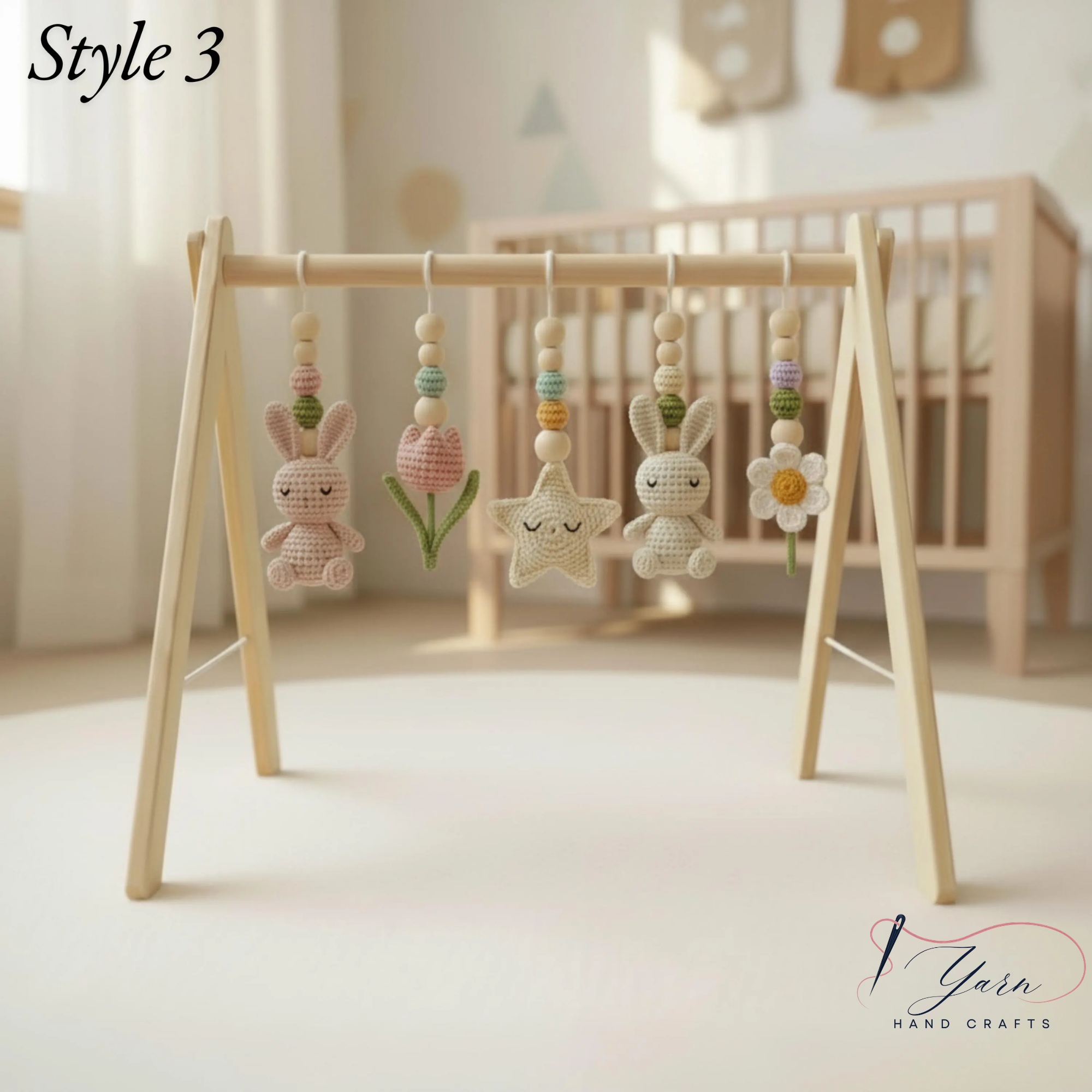 Handmade Custom Bunny Baby Play Gym, Crochet Rabbit Nursery Toys, Wooden Montessori Baby Gym, Neutral Baby Activity Center, Baby Shower Gift