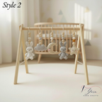 Handmade Custom Bunny Baby Play Gym, Crochet Rabbit Nursery Toys, Wooden Montessori Baby Gym, Neutral Baby Activity Center, Baby Shower Gift