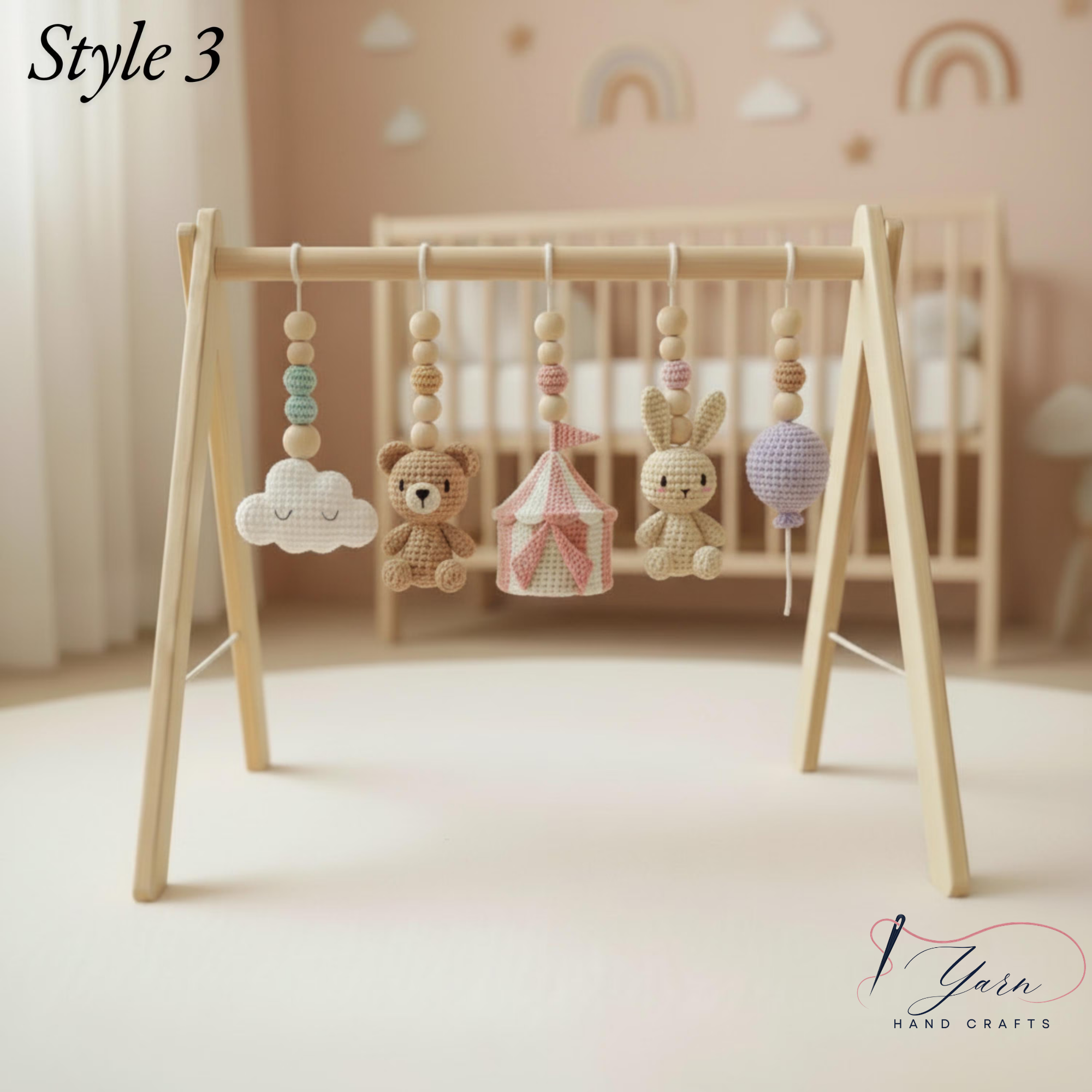 Handmade Safari Circus Baby Play Gym Toys, Custom Crochet Baby Gym Hanging Toys, Montessori Wooden Baby Gym Set, Neutral Nursery Decor, Baby Shower Gift