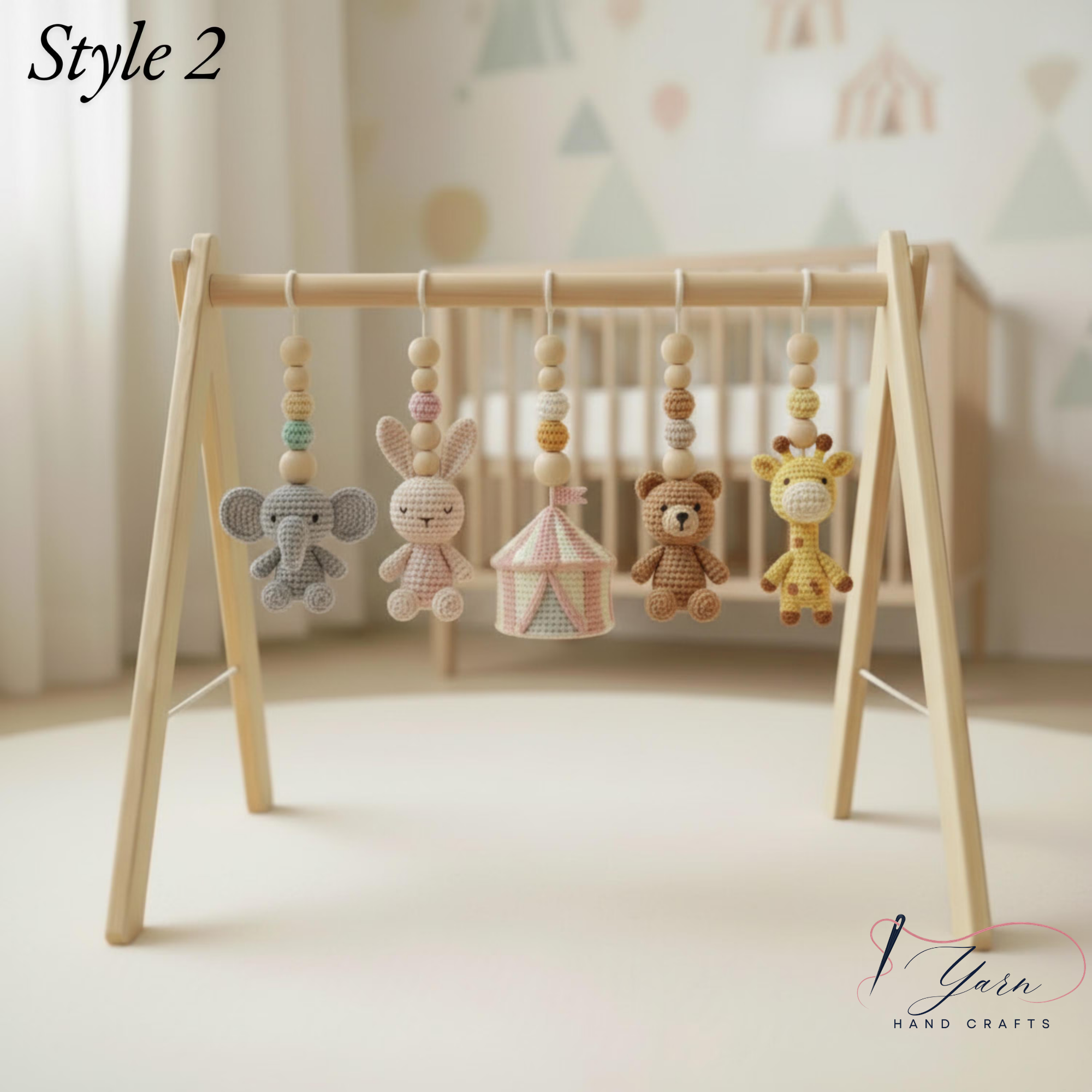 Handmade Safari Circus Baby Play Gym Toys, Custom Crochet Baby Gym Hanging Toys, Montessori Wooden Baby Gym Set, Neutral Nursery Decor, Baby Shower Gift