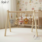 Handmade Safari Circus Baby Play Gym Toys, Custom Crochet Baby Gym Hanging Toys, Montessori Wooden Baby Gym Set, Neutral Nursery Decor, Baby Shower Gift