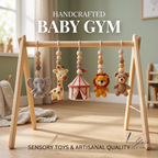 Handmade Safari Circus Baby Play Gym Toys, Custom Crochet Baby Gym Hanging Toys, Montessori Wooden Baby Gym Set, Neutral Nursery Decor, Baby Shower Gift