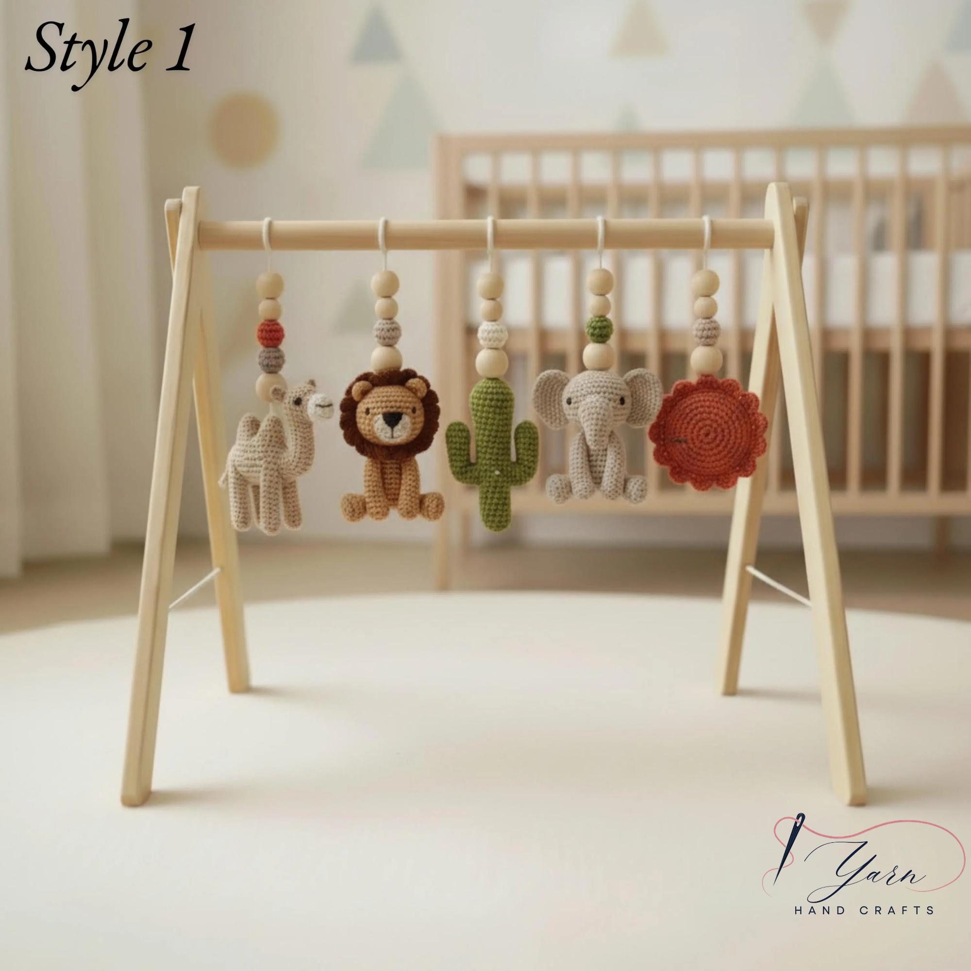 Personalized Safari Baby Gym, Handmade Wooden Play Gym, Crochet Jungle Animals, Montessori Frame, Neutral Nursery Gift
