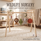 Personalized Safari Baby Gym, Handmade Wooden Play Gym, Crochet Jungle Animals, Montessori Frame, Neutral Nursery Gift