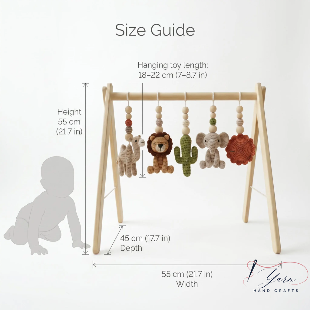 Personalized Safari Baby Gym, Handmade Wooden Play Gym, Crochet Jungle Animals, Montessori Frame, Neutral Nursery Gift