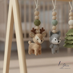 Handmade Custom Woodland Baby Gym | Personalized Wooden Play Gym with Crochet Forest Theme Toys | Neutral Montessori Nursery Decor