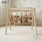 Handmade Custom Woodland Baby Gym | Personalized Wooden Play Gym with Crochet Forest Theme Toys | Neutral Montessori Nursery Decor