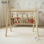 Handmade Custom Woodland Baby Gym | Personalized Wooden Play Gym with Crochet Forest Theme Toys | Neutral Montessori Nursery Decor
