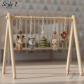 Handmade Custom Woodland Baby Gym | Personalized Wooden Play Gym with Crochet Forest Theme Toys | Neutral Montessori Nursery Decor