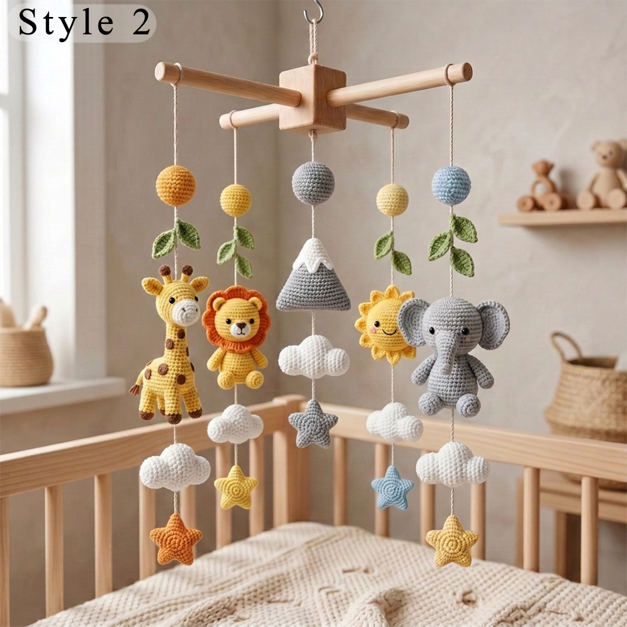 Handmade Crochet Safari Baby Mobile – Nursery Crib Decor