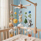 Handmade Crochet Woodland Baby Mobile – Deer, Bunny & Wolf Nursery Decor
