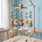 Handmade Crochet Woodland Baby Mobile – Fox, Bear & Owl Nursery Crib Decor