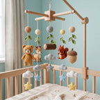 Handmade Crochet Woodland Baby Mobile – Bear, Deer & Squirrel Nursery Crib Decor