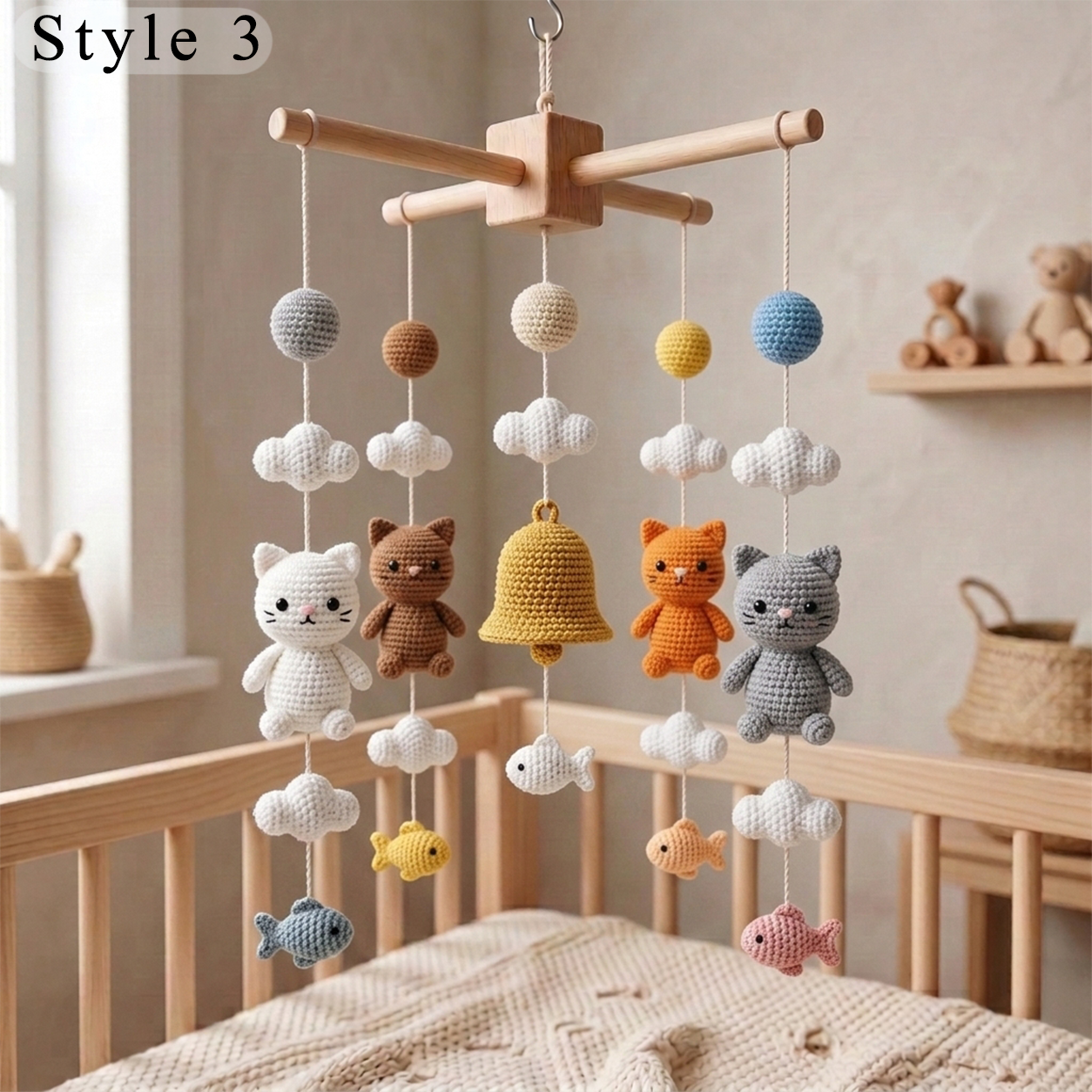 Handmade Crochet Cat Baby Mobile – Kitty Nursery Crib Decor