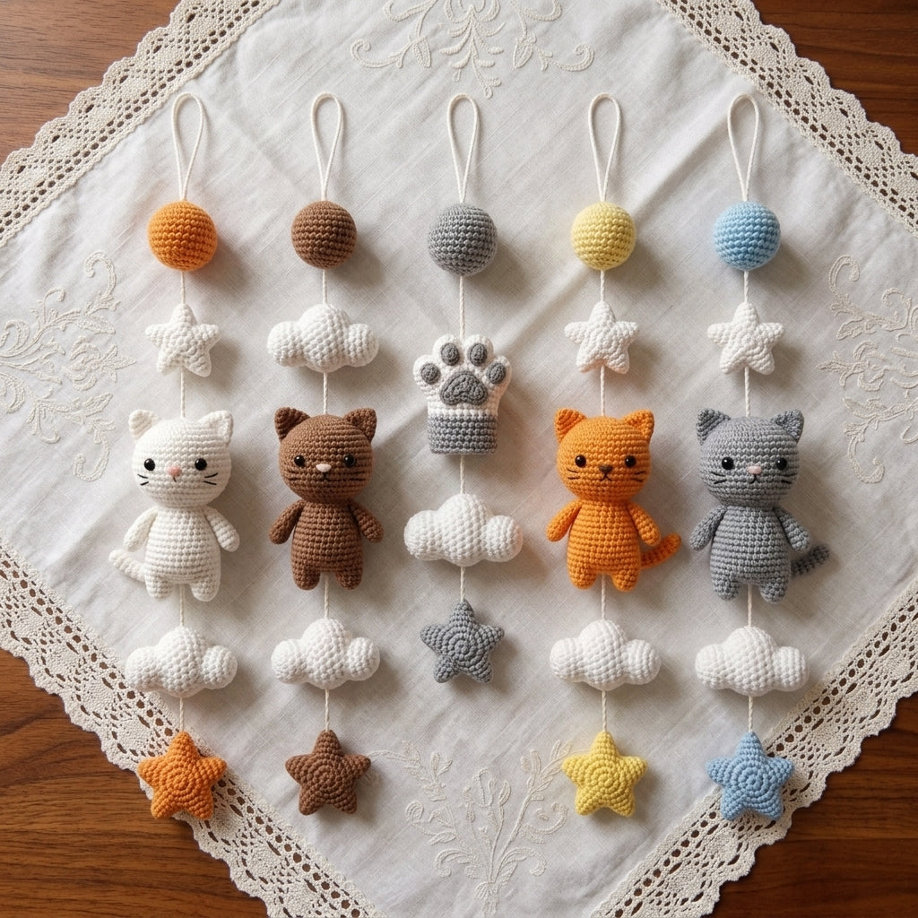 Handmade Crochet Cat Baby Mobile – Kitty Nursery Crib Decor