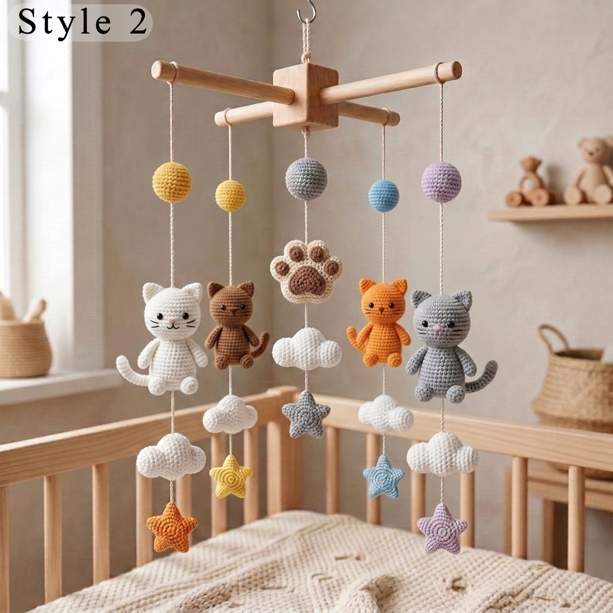 Handmade Crochet Cat Baby Mobile – Kitty Nursery Crib Decor