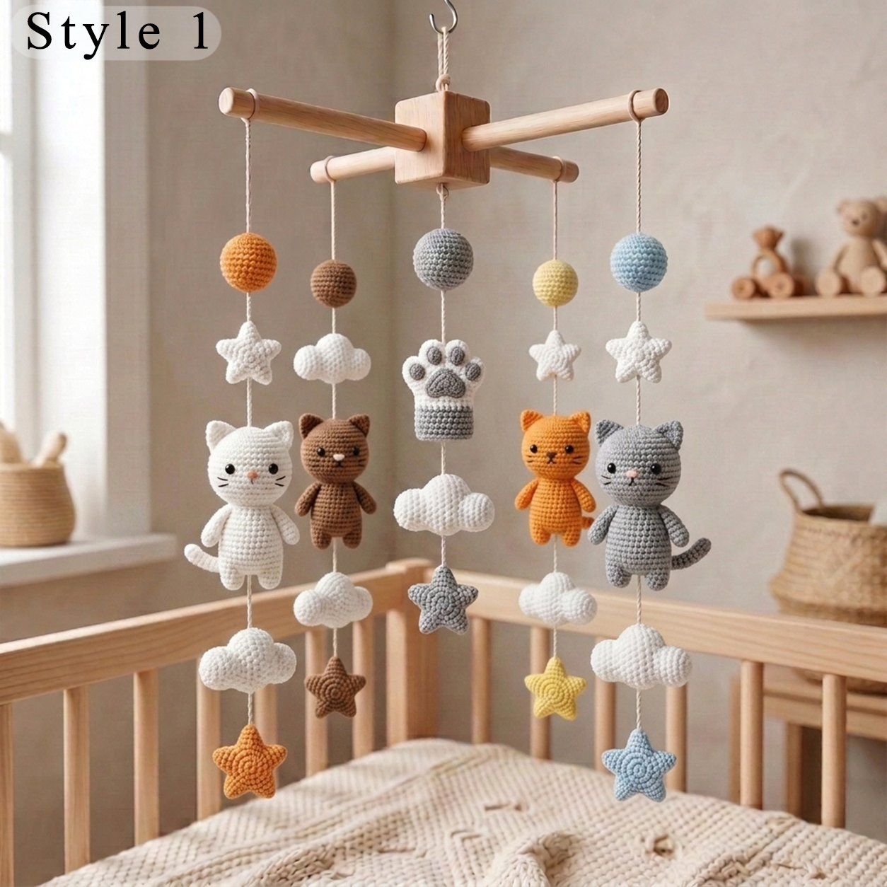 Handmade Crochet Cat Baby Mobile – Kitty Nursery Crib Decor