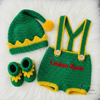 Personalized Green Baby Crochet Outfit | Handmade Christmas Baby Set | Custom Grinch Inspired Baby Costume | Crochet Hat Romper Booties | Holiday Photo Outfit