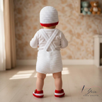 Crochet Baby Outfit Set with Custom Baby Crochet Shirt, Santa Hat & Red Suspender Shorts Baby Clothing, Christmas Crochet Baby Outfit