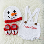 Crochet Baby Outfit Set with Custom Baby Crochet Shirt, Santa Hat & Red Suspender Shorts Baby Clothing, Christmas Crochet Baby Outfit