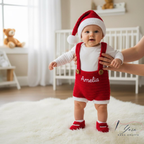 Crochet Baby Outfit Set with Custom Baby Crochet Shirt, Santa Hat & Red Suspender Shorts Baby Clothing, Christmas Crochet Baby Outfit