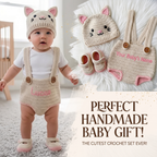 Handmade Cat Baby Crochet Outfit Set, Personalized Infant Clothing, Custom Animal Beanie, Crochet Baby Romper, Baby Shower Gift
