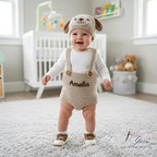 Handmade Cat Baby Crochet Outfit Set, Personalized Infant Clothing, Custom Animal Beanie, Crochet Baby Romper, Baby Shower Gift