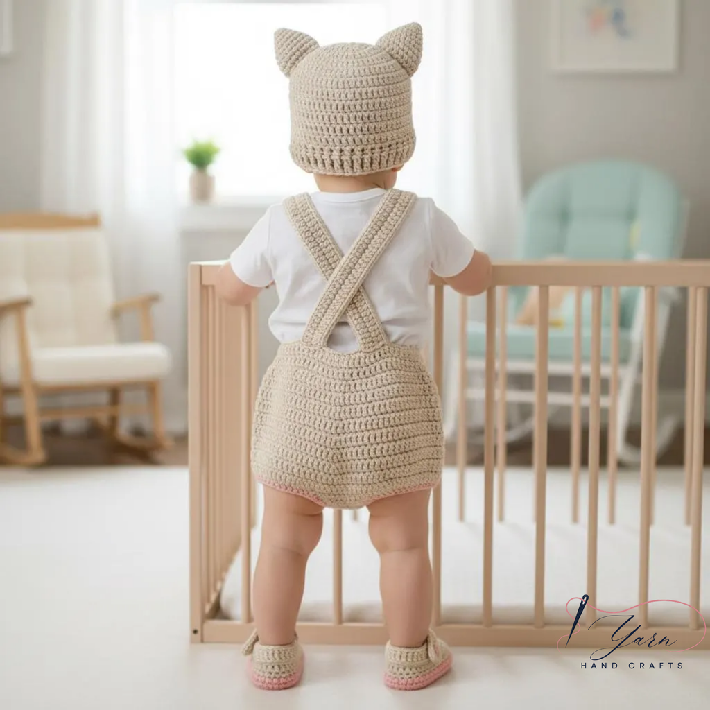 Handmade Cat Baby Crochet Outfit Set, Personalized Infant Clothing, Custom Animal Beanie, Crochet Baby Romper, Baby Shower Gift