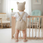 Handmade Cat Baby Crochet Outfit Set, Personalized Infant Clothing, Custom Animal Beanie, Crochet Baby Romper, Baby Shower Gift