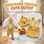 Adorable Crochet Chick Baby Outfit Set, Personalized Baby Romper Gift, Custom Name Crochet Outfit, Handmade Newborn Beanie, Baby Shower Gift, Photo Prop