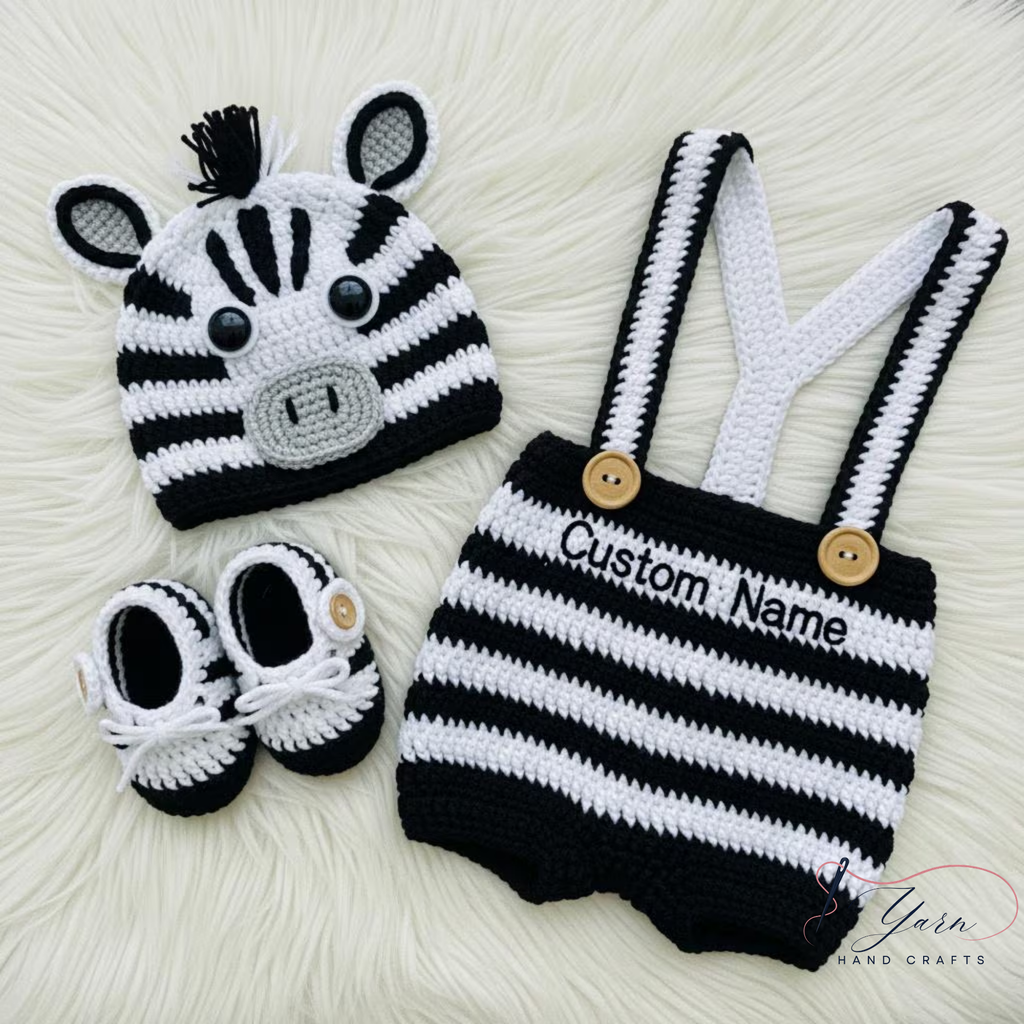 Giraffe Crochet Baby Set with Hat, Diaper Cover & Shoes, Personalized Baby Outfit, Custom Name Newborn Gift, Handmade Animal Crochet Set