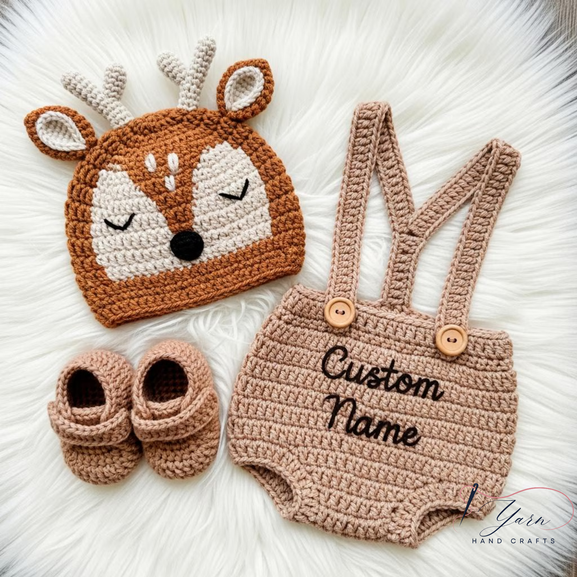 Giraffe Crochet Baby Set with Hat, Diaper Cover & Shoes, Personalized Baby Outfit, Custom Name Newborn Gift, Handmade Animal Crochet Set