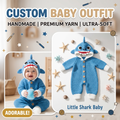 Crochet Baby Shark Outfit, Handmade Blue Hooded Romper, Personalized Shark Baby Costume, Custom Name Infant Outfit, Ocean Theme Baby Shower Gift