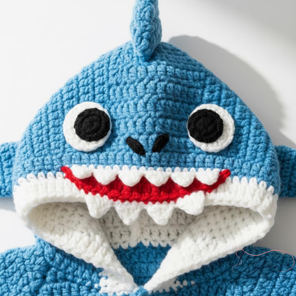 Crochet Baby Shark Outfit, Handmade Blue Hooded Romper, Personalized Shark Baby Costume, Custom Name Infant Outfit, Ocean Theme Baby Shower Gift