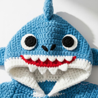Crochet Baby Shark Outfit, Handmade Blue Hooded Romper, Personalized Shark Baby Costume, Custom Name Infant Outfit, Ocean Theme Baby Shower Gift