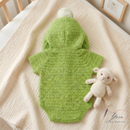 Custom Baby Crochet Outfit Set, Budew Inspired Baby Costume, Handmade Green Hooded Romper, Newborn Photo Prop, Personalized Baby Gift