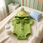 Custom Baby Crochet Outfit Set, Budew Inspired Baby Costume, Handmade Green Hooded Romper, Newborn Photo Prop, Personalized Baby Gift