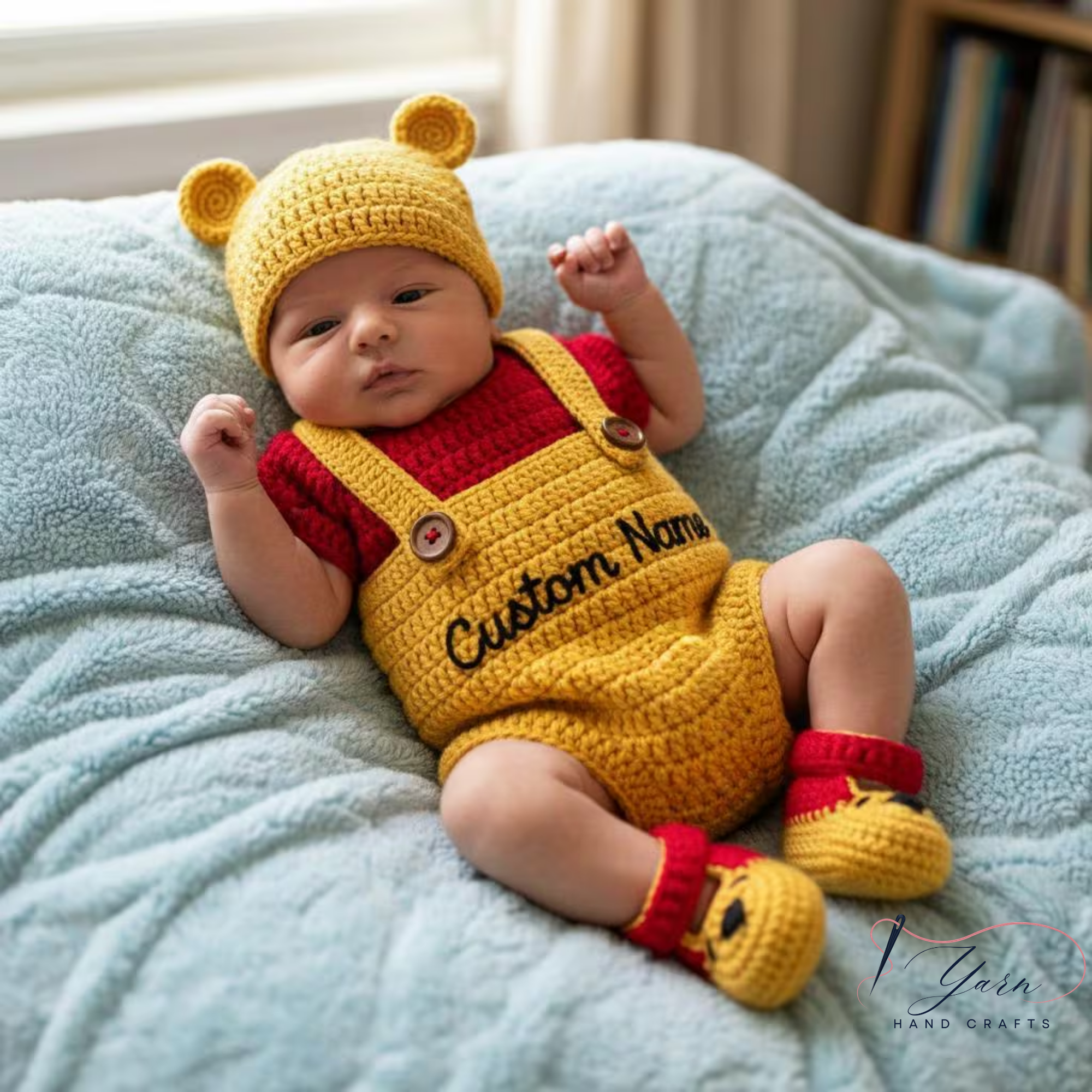 Custom Baby Crochet Shirt, Pooh Bear Piglet Tigger Baby Outfit, Handmade Personalized Crochet Clothing Set, Winnie Inspired Newborn Gift