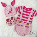 Custom Baby Crochet Shirt, Pooh Bear Piglet Tigger Baby Outfit, Handmade Personalized Crochet Clothing Set, Winnie Inspired Newborn Gift