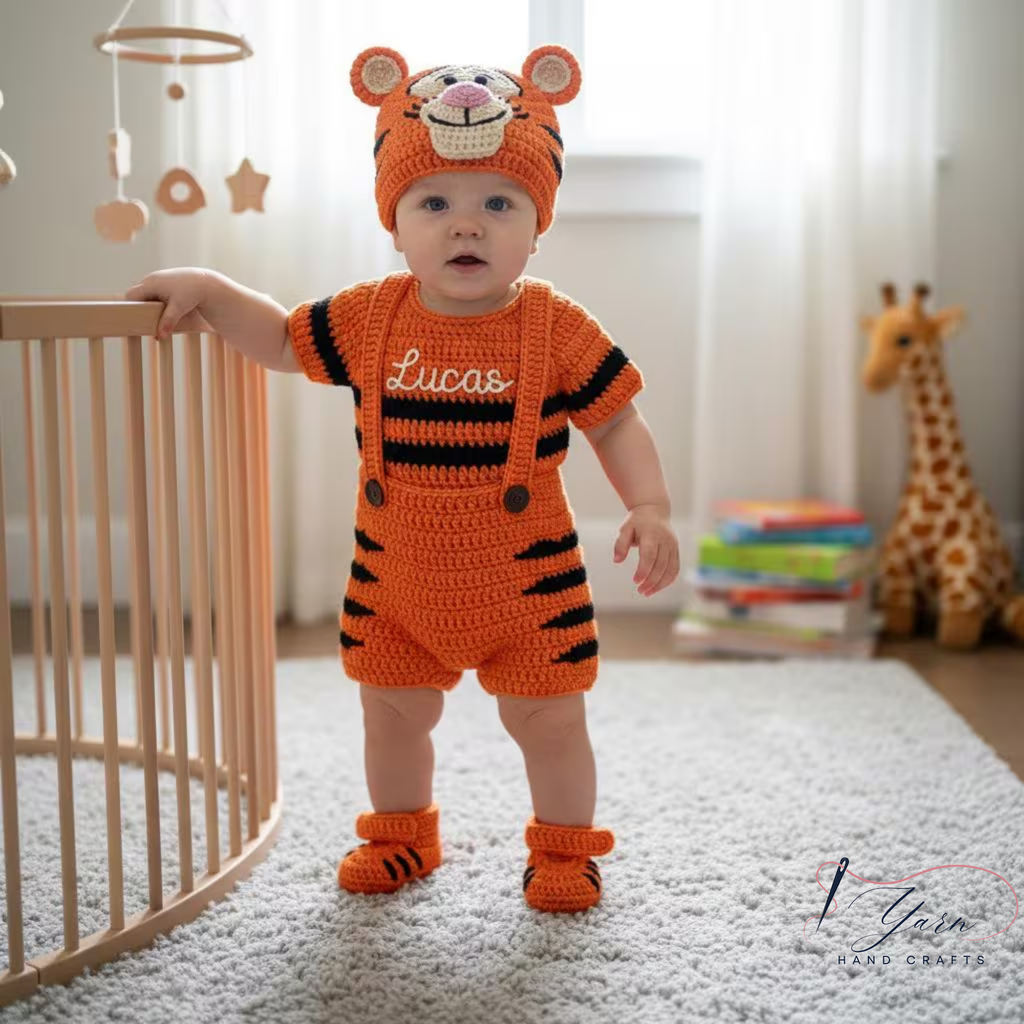 Custom Baby Crochet Shirt, Pooh Bear Piglet Tigger Baby Outfit, Handmade Personalized Crochet Clothing Set, Winnie Inspired Newborn Gift