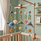Handmade Crochet Ocean Baby Mobile – Whale, Turtle & Dolphin Nursery Decor