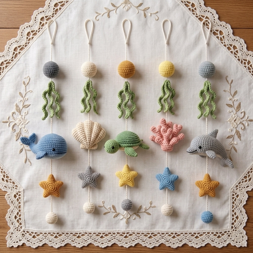 Handmade Crochet Ocean Baby Mobile – Whale, Turtle & Dolphin Nursery Decor