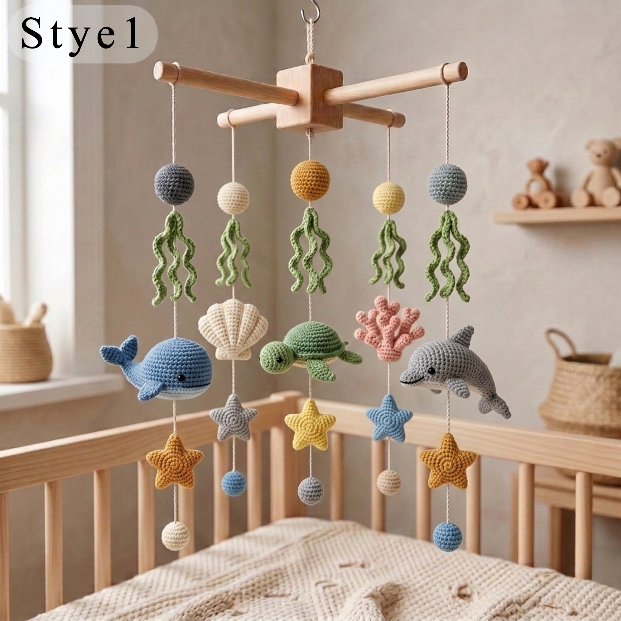 Handmade Crochet Ocean Baby Mobile – Whale, Turtle & Dolphin Nursery Decor